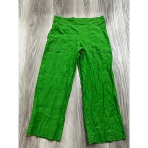 FLAX Linen Cropped Wide Leg Pants Green S Quiet Luxury Old Money organic cotton